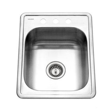 Houzer Hospitality 17 inch Stainless Steel Drop-in Topmount 7 inch Deep 3-hole Large Bar and Prep Sink